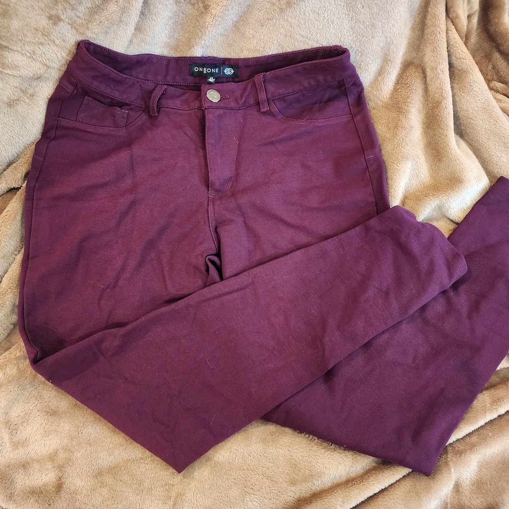 One5one 151 burgundy red stretch skinny pants